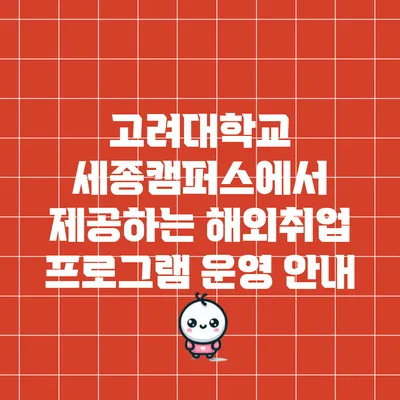 고려대학교 세종캠퍼스에서 제공하는 해외취업 프로그램 운영 안내