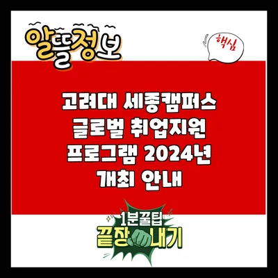 고려대 세종캠퍼스 글로벌 취업지원 프로그램 2024년 개최 안내